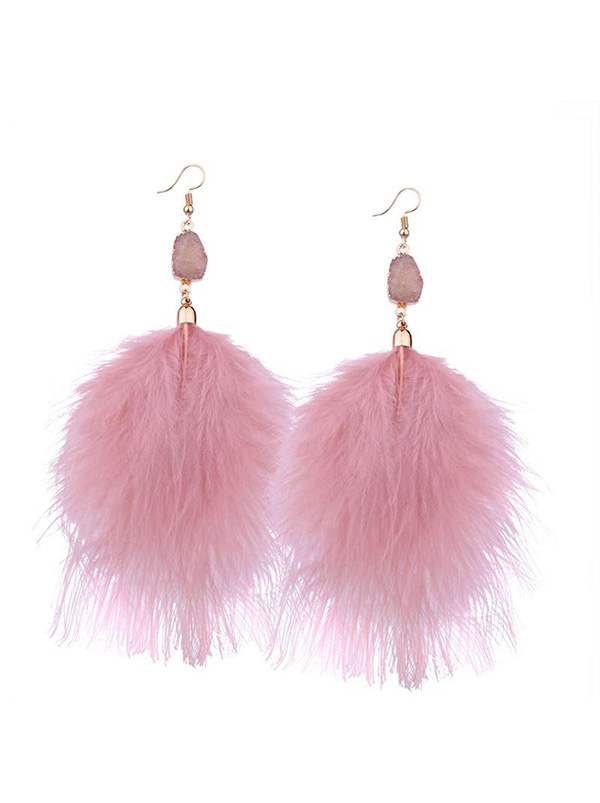 Short Feather Leather Earring - Silver Glitter